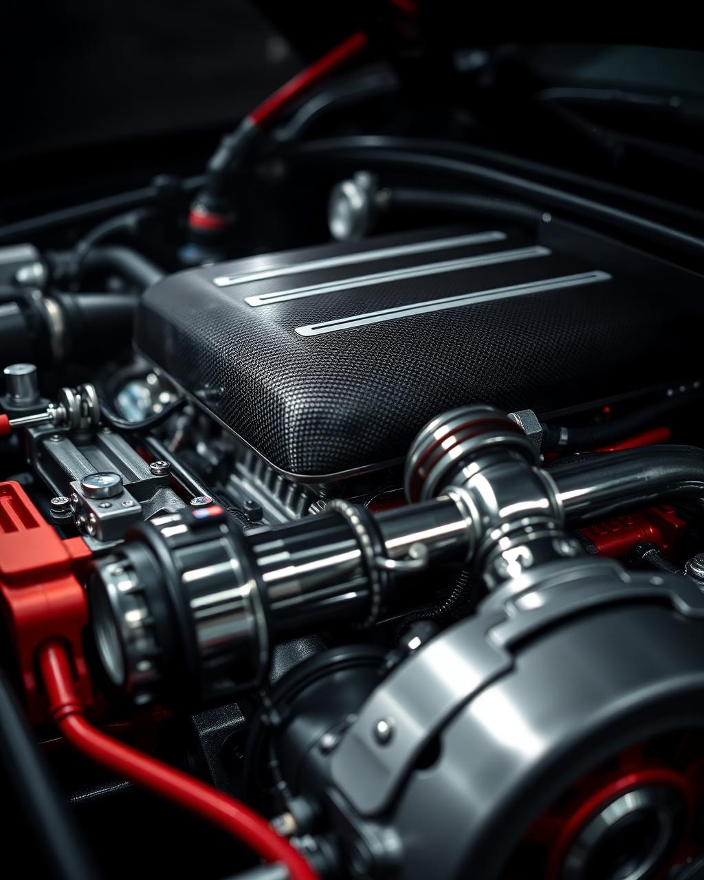 Tuned engine bay carbon detail