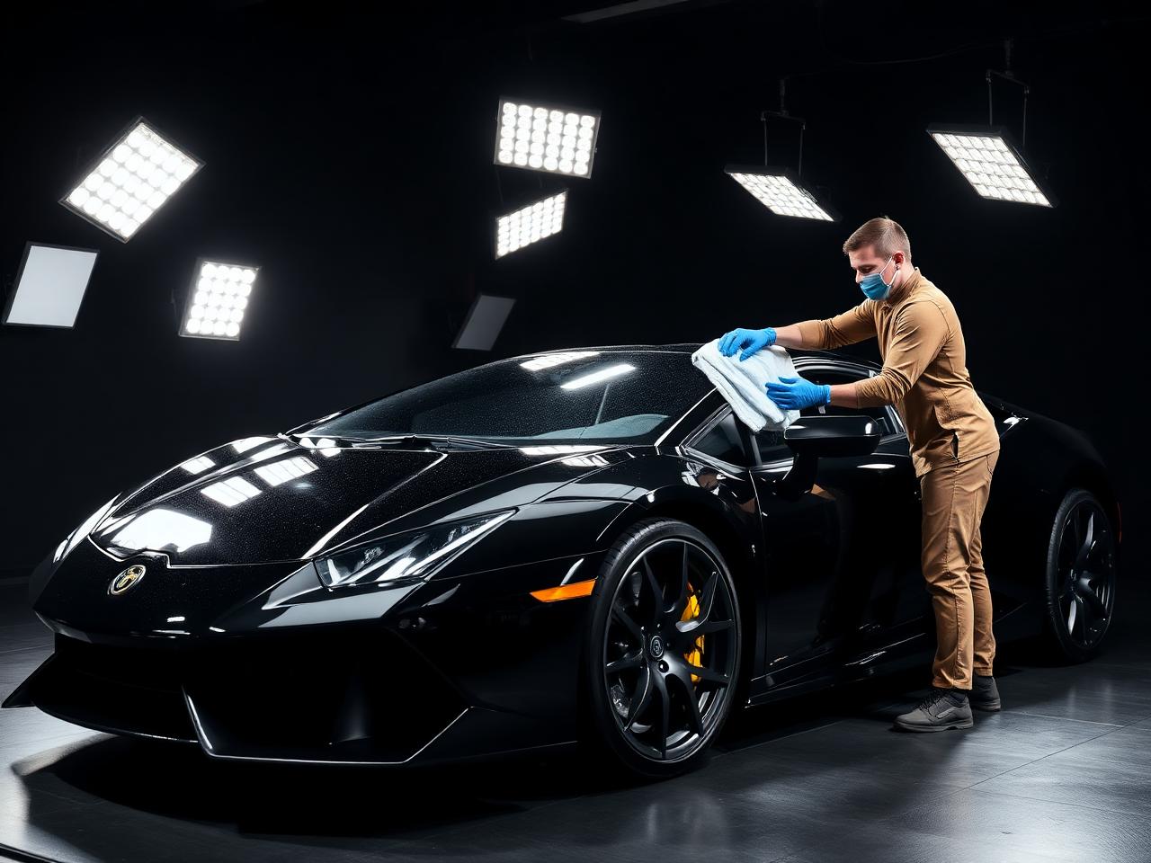 Detailer polishing supercar